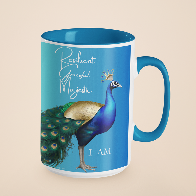 Resilient, Graceful, Majestic” Peacock Mug: Elegance in Every Sip