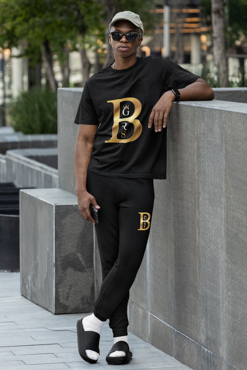 Man in BGreat Black Tshirt and Premium Joggers 